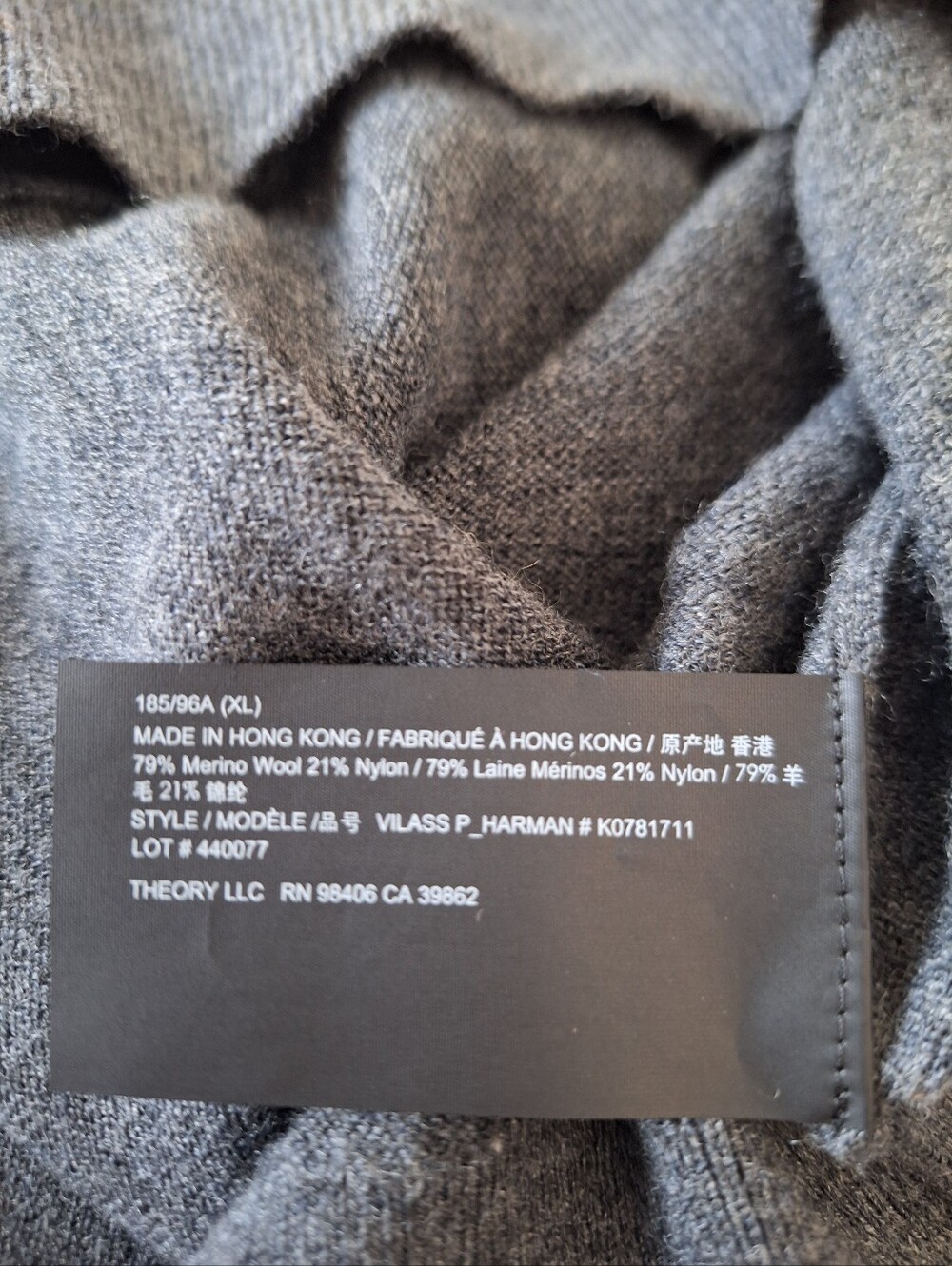 Theory Men's Merino Wool Charcoal Gray Turtleneck Sweater Size XL - Picture 9 of 10